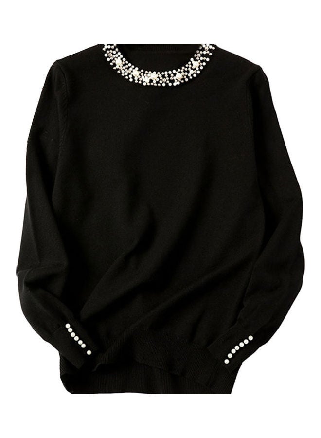 Beaded Long Sleeves Sweater Black