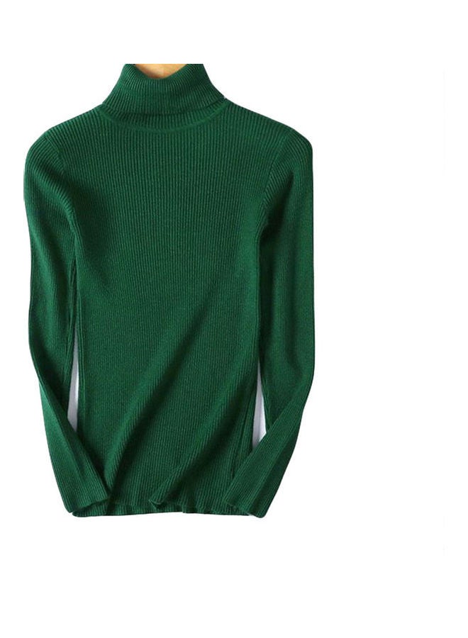Elastic Slim Knitted Pullover Sweater Green