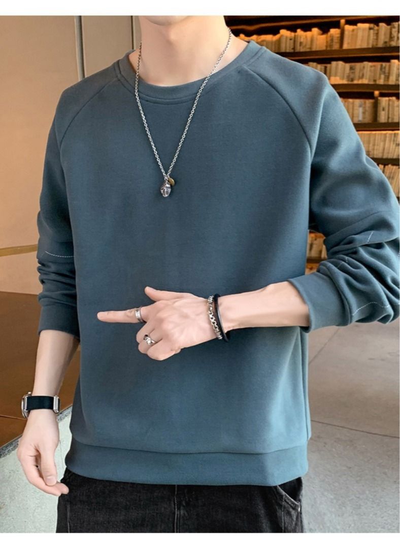 Sweater Men's New Youth Trend Casual Velvet Round Neck Long-sleeved T-shirt
