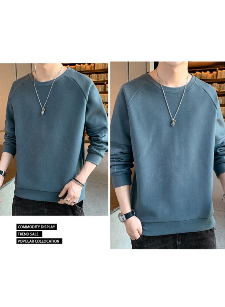 Sweater Men's New Youth Trend Casual Velvet Round Neck Long-sleeved T-shirt