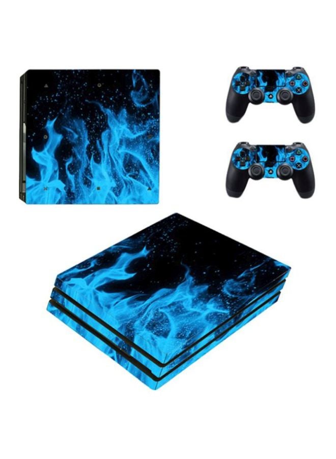 3-Piece Fire Printed Skin Sticker For DUALSHOCK 4 Wireless Controller And Console - Blue/Black