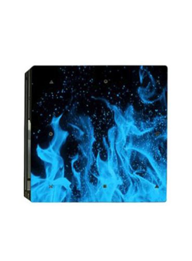 3-Piece Fire Printed Skin Sticker For DUALSHOCK 4 Wireless Controller And Console - Blue/Black