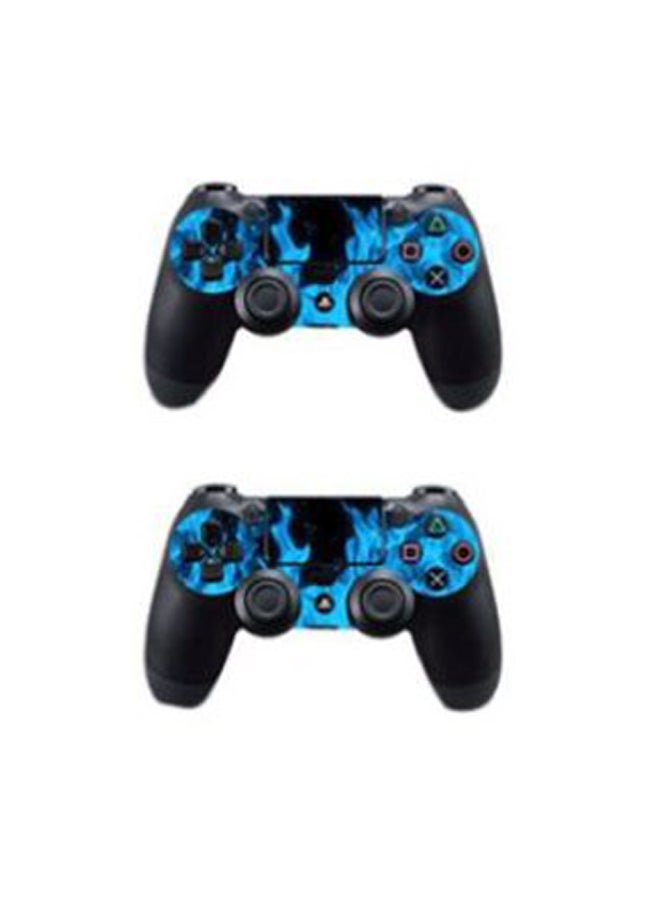 3-Piece Fire Printed Skin Sticker For DUALSHOCK 4 Wireless Controller And Console - Blue/Black