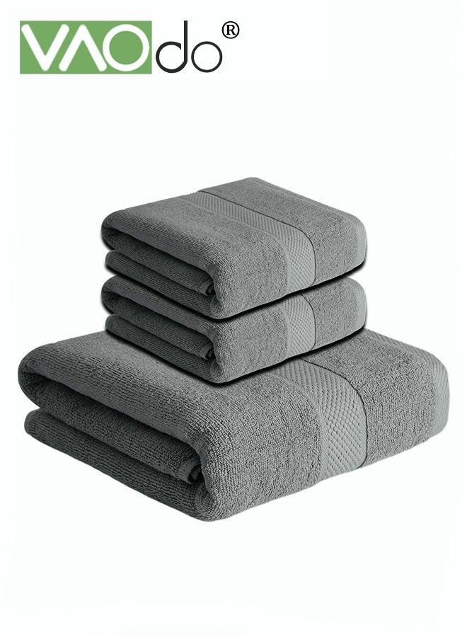 3PCS Cotton Bath Towel Set Fast Absorbent Skin-friendly and Soft Bath Towel*1PCS and 2PCS Towels Grey