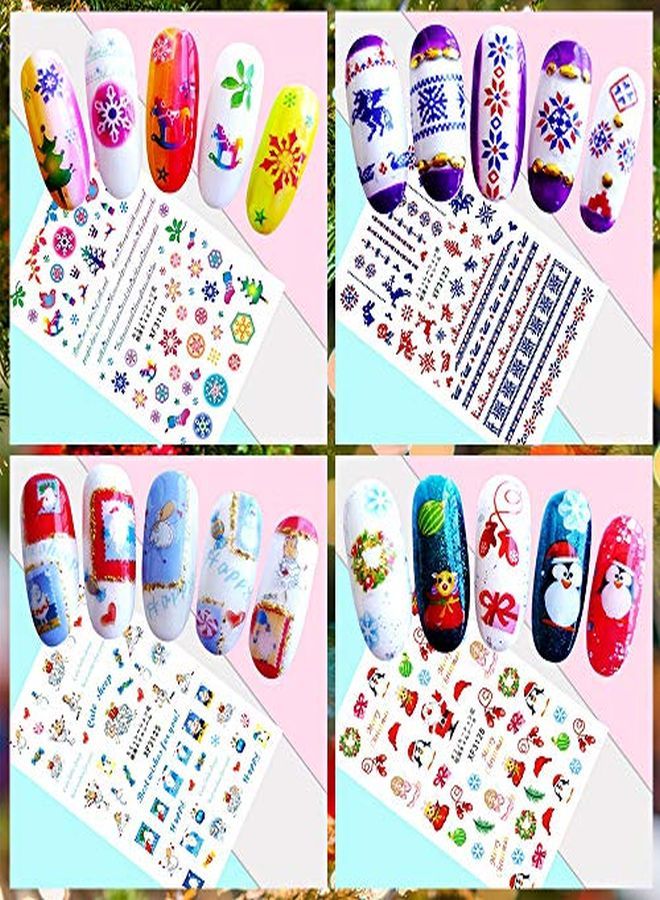 12 Sheets Christmas Nail Art Stickers 3D Selfadhesive Nail Decals Santa Claus Tree Decals Manicure Decoration For Women Girls Kids Fingernails Toenails Decor