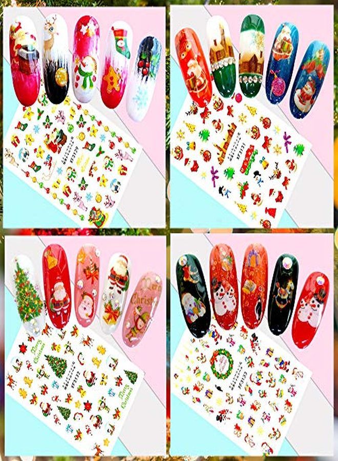 12 Sheets Christmas Nail Art Stickers 3D Selfadhesive Nail Decals Santa Claus Tree Decals Manicure Decoration For Women Girls Kids Fingernails Toenails Decor