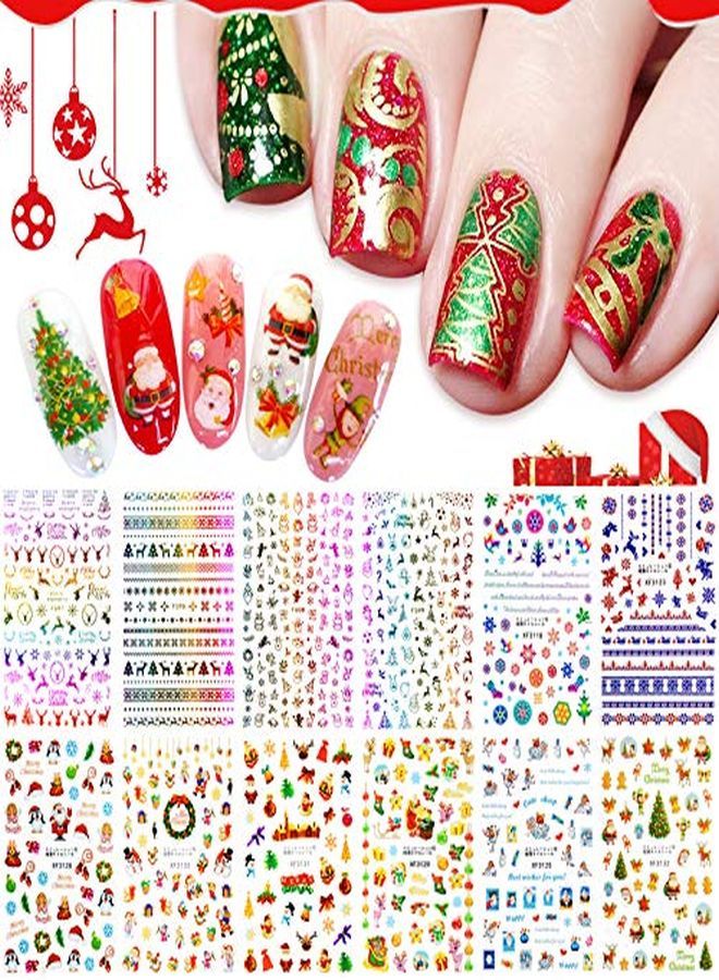 12 Sheets Christmas Nail Art Stickers 3D Selfadhesive Nail Decals Santa Claus Tree Decals Manicure Decoration For Women Girls Kids Fingernails Toenails Decor