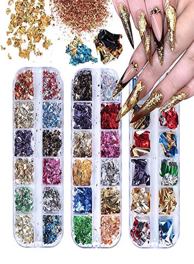 36 Color Holographic Nail Art Foil Flakes Laser Nail Glitter Paillette Chip For Nails Decorations Nail Diy Accessories Decals For Party Festival