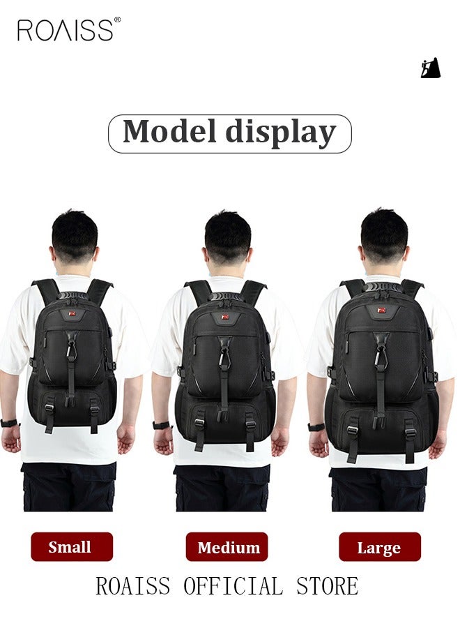 Unisex Independent Shoes Compartment Hiking Backpack 80L Large Capacity Expandable Luggage Bag with USB Port for Sports Travel Outdoor Business Trip Work Black