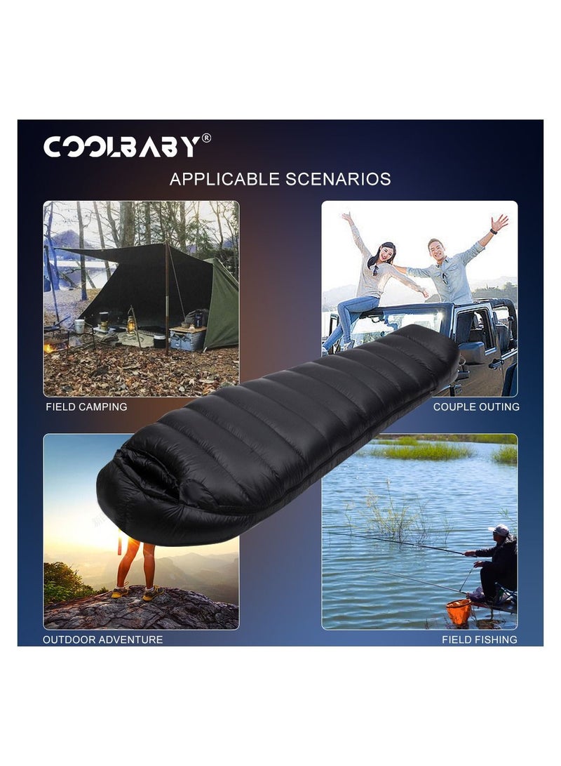 COOLBABY Ultralight Down Sleeping Bag Velvet Adult Outdoor Portable Four Seasons Warm Camping Travel Waterproof with Storage Bag 1500g Down Sleeping Bag