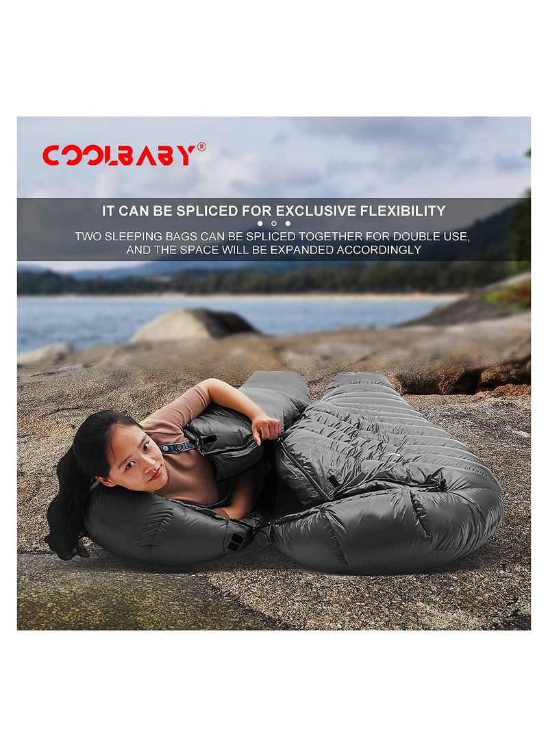 COOLBABY Ultralight Down Sleeping Bag Velvet Adult Outdoor Portable Four Seasons Warm Camping Travel Waterproof with Storage Bag 1500g Down Sleeping Bag