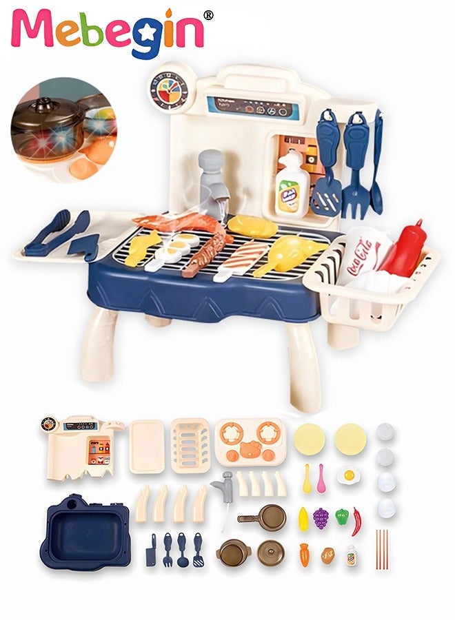 35 Pcs Kids Play Food Grill with Pretend Smog Sound Light Kitchen Playset Pretend BBQ Accessories Camping Toy Cooking Set Birthday Outdoor Toys for Toddlers Children Boys Girls Kid Toy