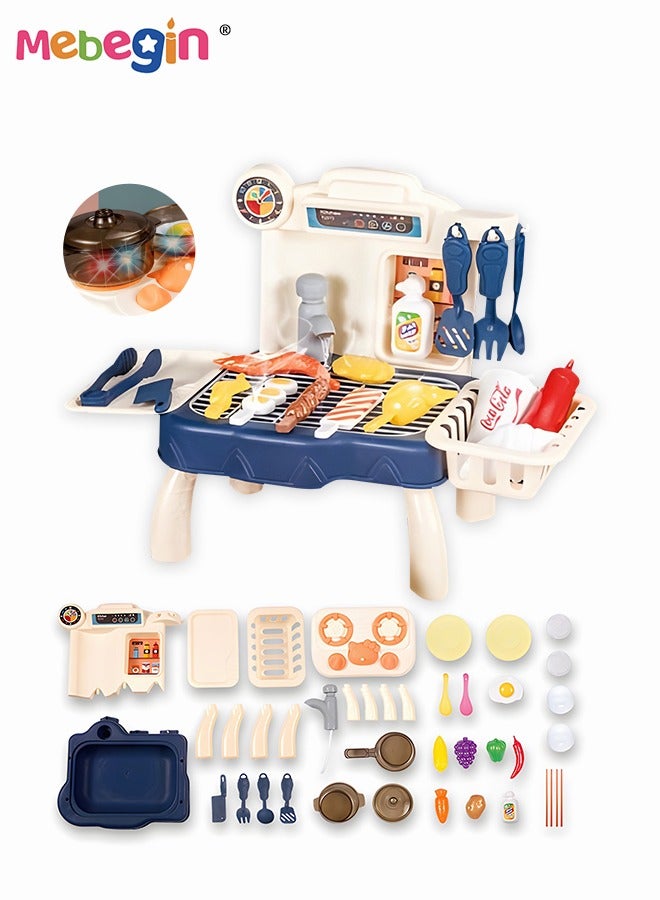 35 Pcs Kids Play Food Grill with Pretend Smog Sound Light Kitchen Playset Pretend BBQ Accessories Camping Toy Cooking Set Birthday Outdoor Toys for Toddlers Children Boys Girls Kid Toy