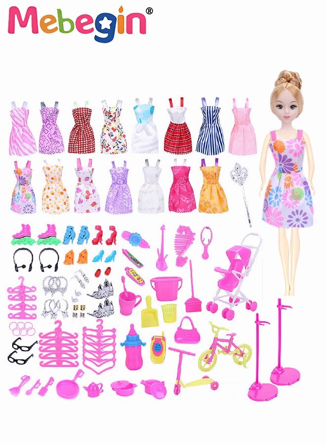 114 Pcs Doll Clothes and Accessories Set, Fashion Design Kit for 30cm Doll, Colorful Unique Barbie Doll Stuff, Fashion Doll Clothes Set, Easy to Put on and Take Off, Perfect Gifts for Girls(Excluding Dolls)