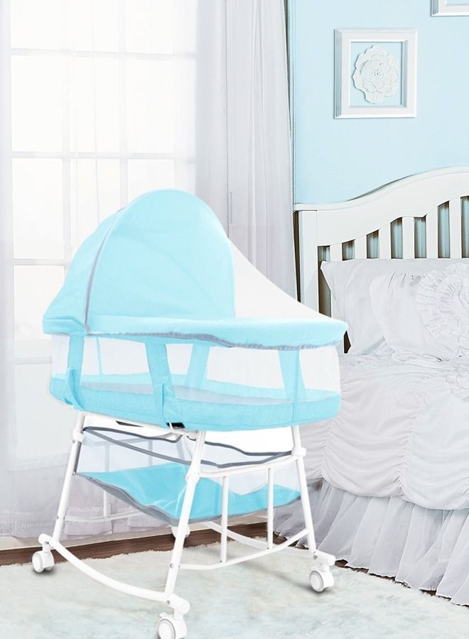 Baby Bassinet Portable 2-in-1 Baby Sleeper Rocking Cradle Bed Baby Sleeper Crib with Storage Basket Easy Moving Bassinet with Breathable Net Mattress