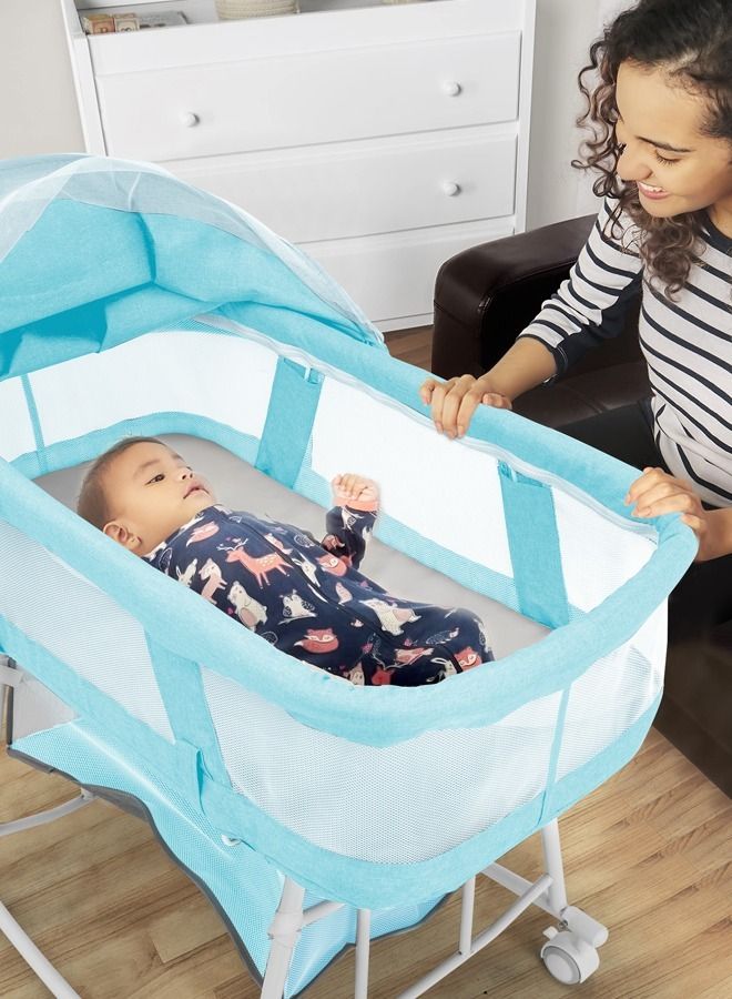 Baby Bassinet Portable 2-in-1 Baby Sleeper Rocking Cradle Bed Baby Sleeper Crib with Storage Basket Easy Moving Bassinet with Breathable Net Mattress