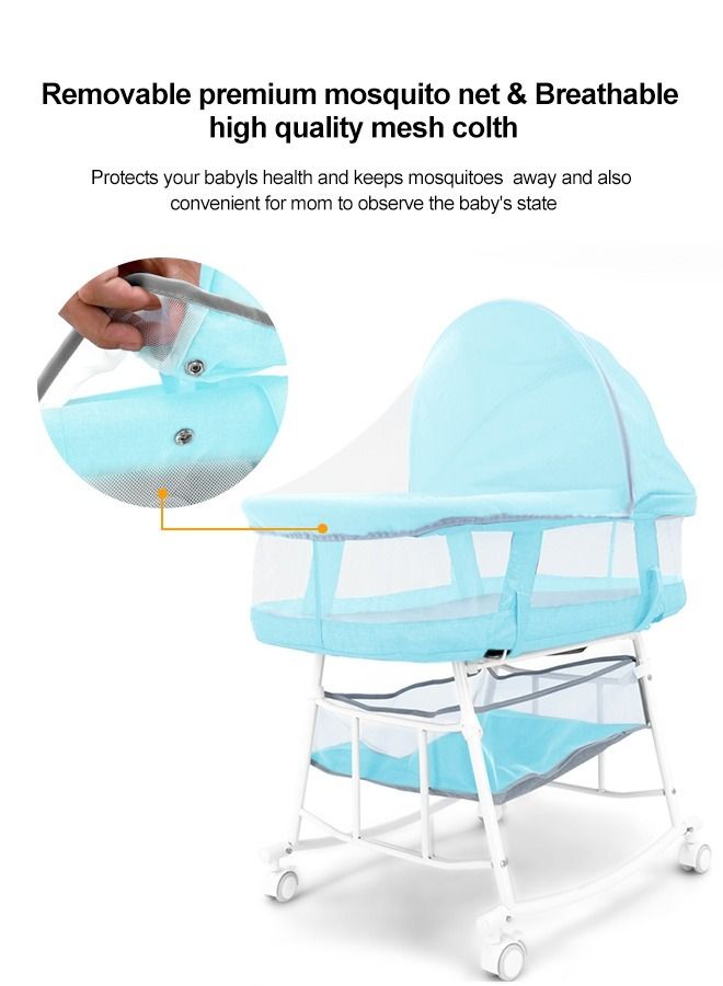 Baby Bassinet Portable 2-in-1 Baby Sleeper Rocking Cradle Bed Baby Sleeper Crib with Storage Basket Easy Moving Bassinet with Breathable Net Mattress