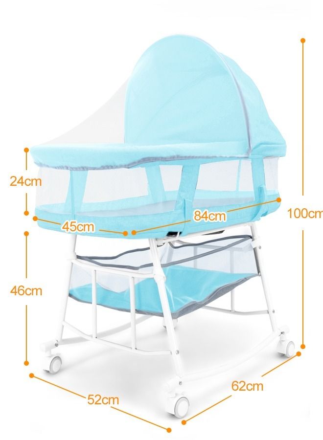 Baby Bassinet Portable 2-in-1 Baby Sleeper Rocking Cradle Bed Baby Sleeper Crib with Storage Basket Easy Moving Bassinet with Breathable Net Mattress