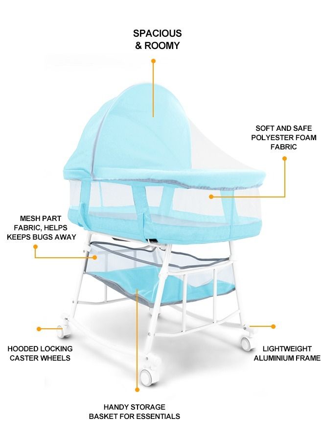 Baby Bassinet Portable 2-in-1 Baby Sleeper Rocking Cradle Bed Baby Sleeper Crib with Storage Basket Easy Moving Bassinet with Breathable Net Mattress