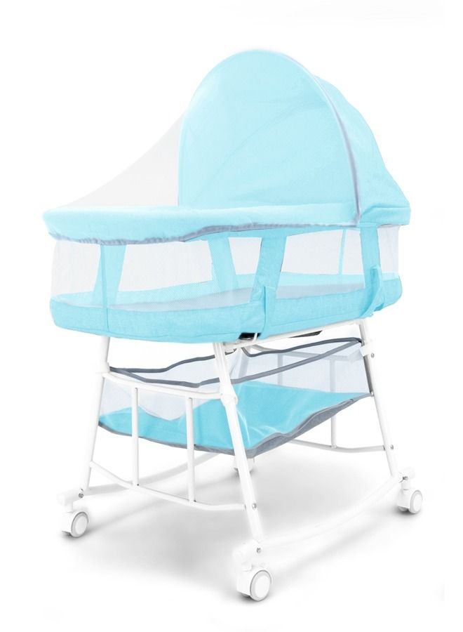 Baby Bassinet Portable 2-in-1 Baby Sleeper Rocking Cradle Bed Baby Sleeper Crib with Storage Basket Easy Moving Bassinet with Breathable Net Mattress