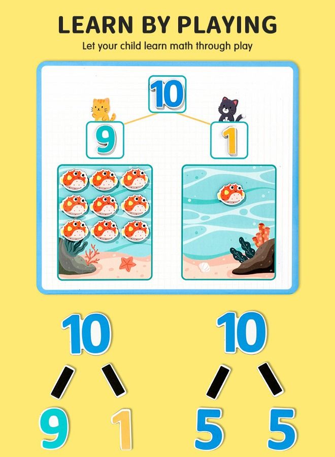 Learning Kit Preschool Magnetic Busy Book, 2-in-1 Number Decomposition Teaching AIDS, Mathematics Addition and Subtraction Teaching Tools Fine Motor Skills Learning Book Toy