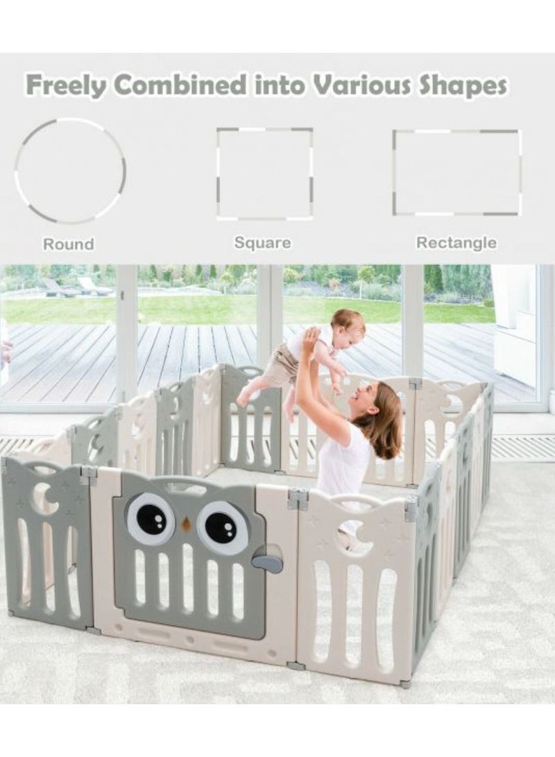 Baby Playpen - Foldable Baby Play Yard with Safety Gate, Portable Playpen for Babies and Toddlers, Large Baby Playpen Fence for Indoor and Outdoor Use- Grey