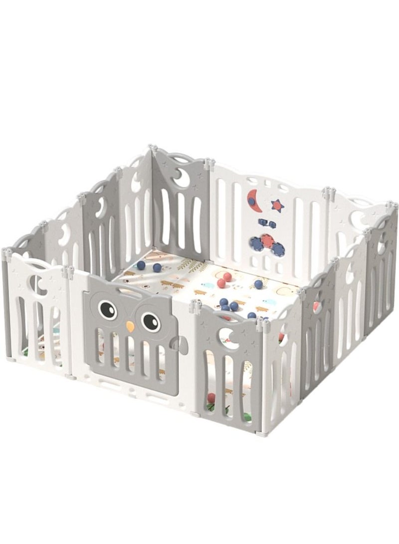 Baby Playpen - Foldable Baby Play Yard with Safety Gate, Portable Playpen for Babies and Toddlers, Large Baby Playpen Fence for Indoor and Outdoor Use- Grey