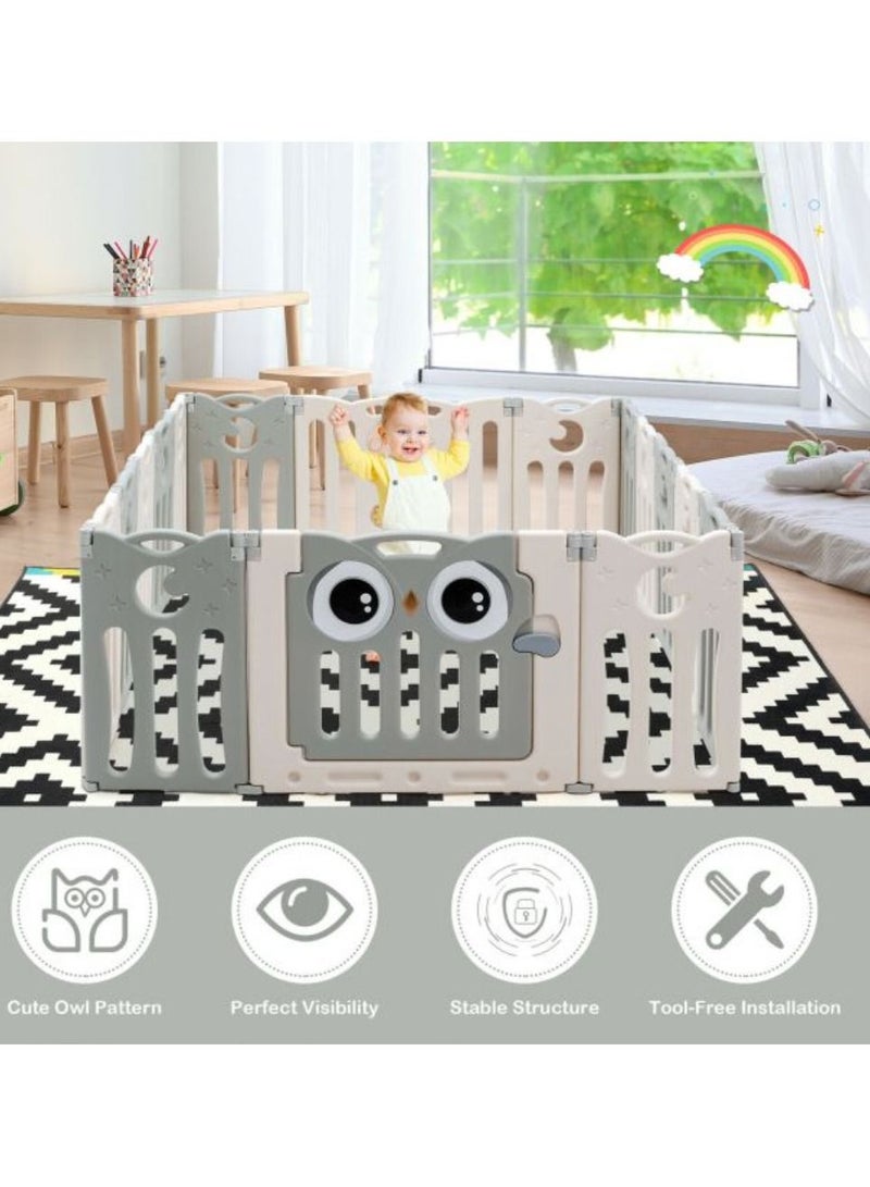 Baby Playpen - Foldable Baby Play Yard with Safety Gate, Portable Playpen for Babies and Toddlers, Large Baby Playpen Fence for Indoor and Outdoor Use- Grey