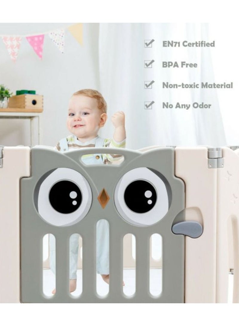 Baby Playpen - Foldable Baby Play Yard with Safety Gate, Portable Playpen for Babies and Toddlers, Large Baby Playpen Fence for Indoor and Outdoor Use- Grey