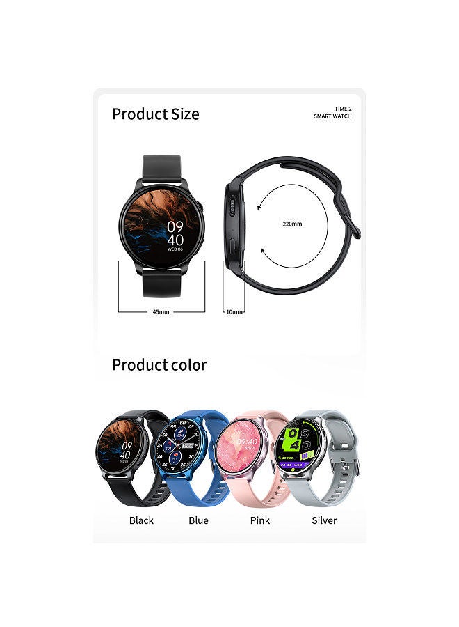 TIME 2 Smart Sports Watch 1.32'' 360*360px Full-touch Screen BT Call Rotating Crown 19 Sports Mode Health Monitor Password/Screen-split Function Massive Dial