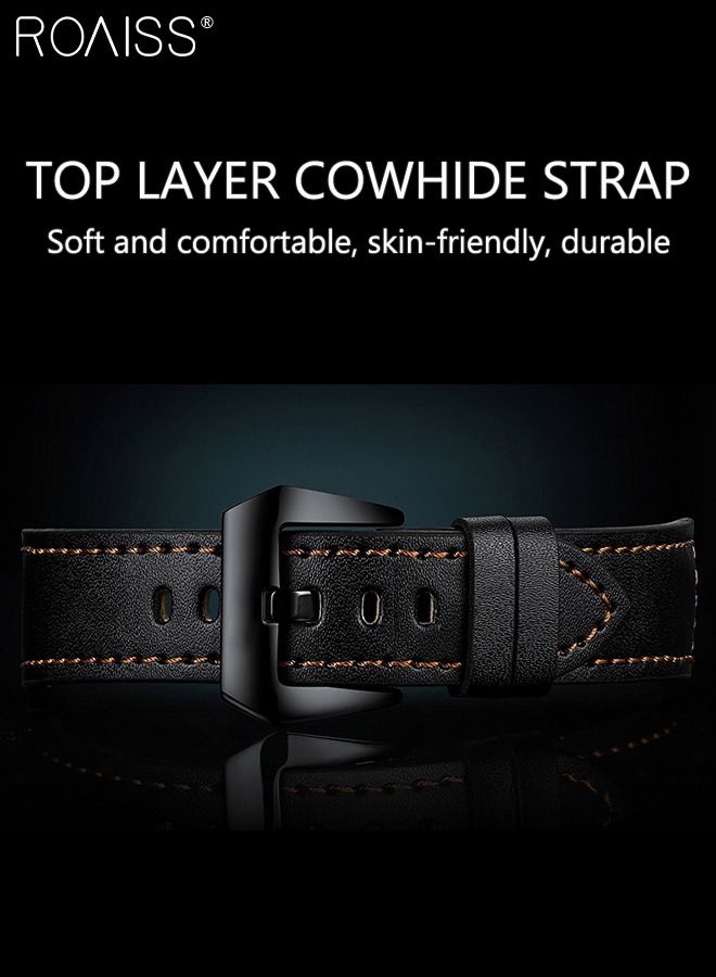 Men's Leather Strap Quartz Watch, Analog Display Square Shape 3D Black Dial Chronograph Watch, Waterproof Luminous Watch as Gift for Men