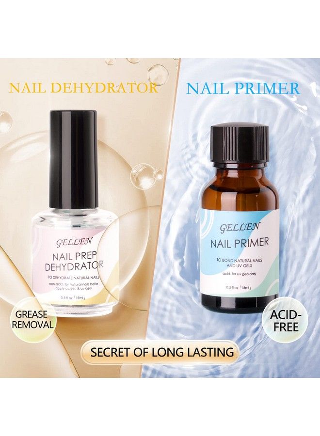 Nail Dehydrator And Nail Primer Longlasting Air Dry (Acid Free) For Acrylic Powder And Gel Nail Polish Superior Protein Bonding 15Ml / 0.5 Oz Each