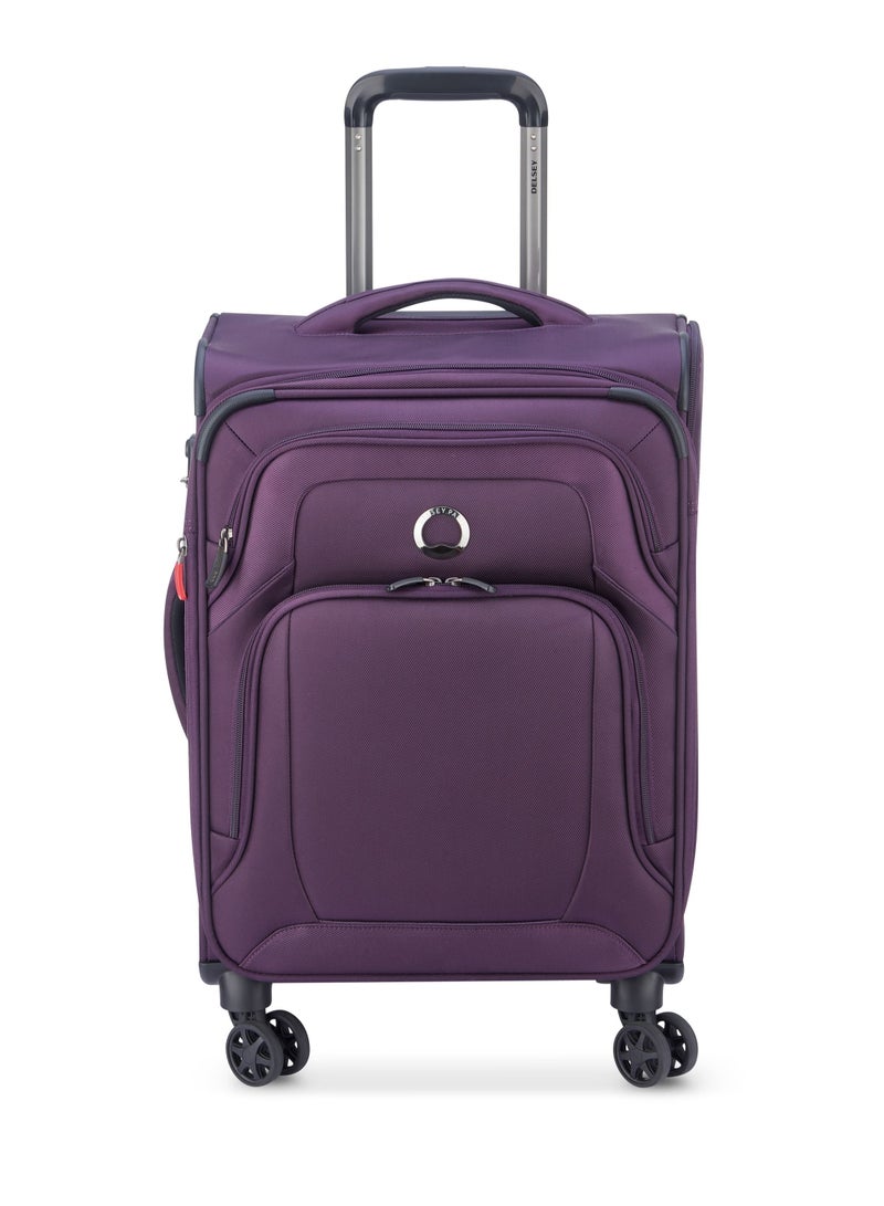 Delsey Optimax Lite 55cm Softcase 4 Double Wheel Expandable Cabin Luggage Trolley Purple