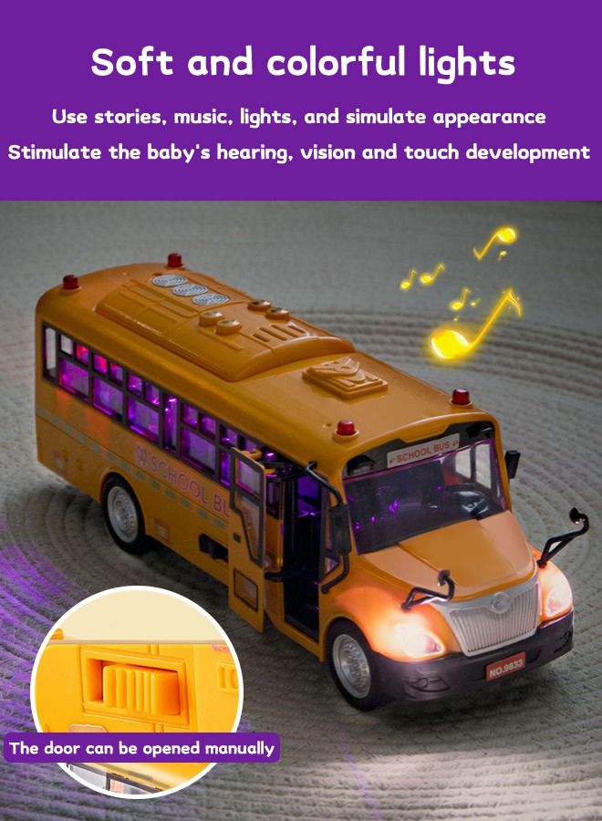 School Bus Toy,Yellow School Bus Toys Gift for Kids with Lights Sounds and Openable Doors,Car Model,Educational Toys for Children