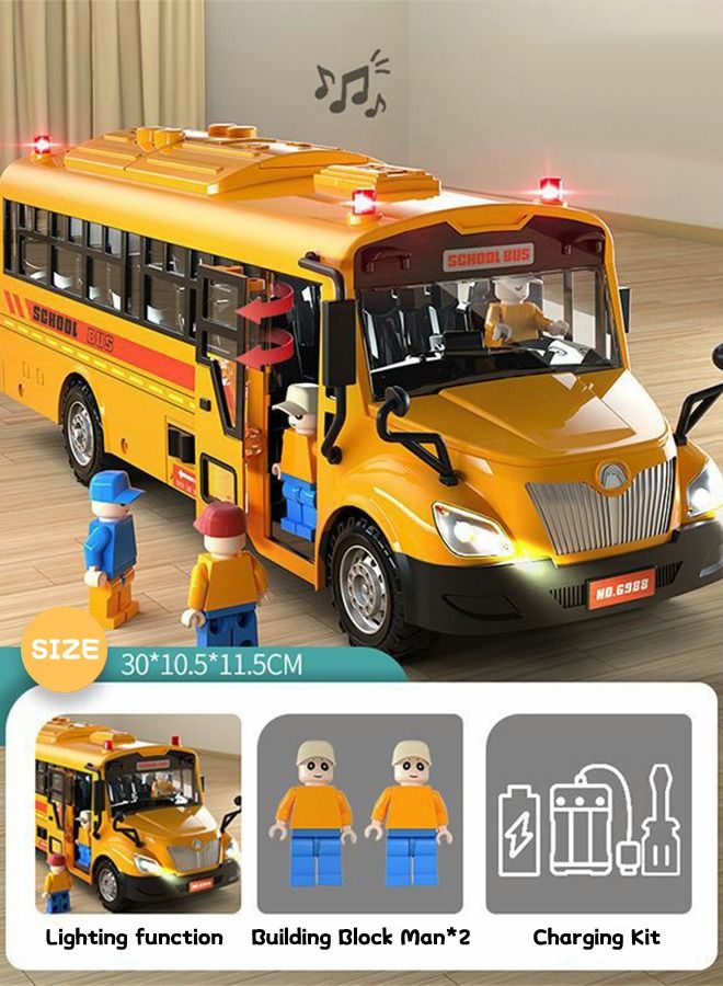 School Bus Toy,Yellow School Bus Toys Gift for Kids with Lights Sounds and Openable Doors,Car Model,Educational Toys for Children