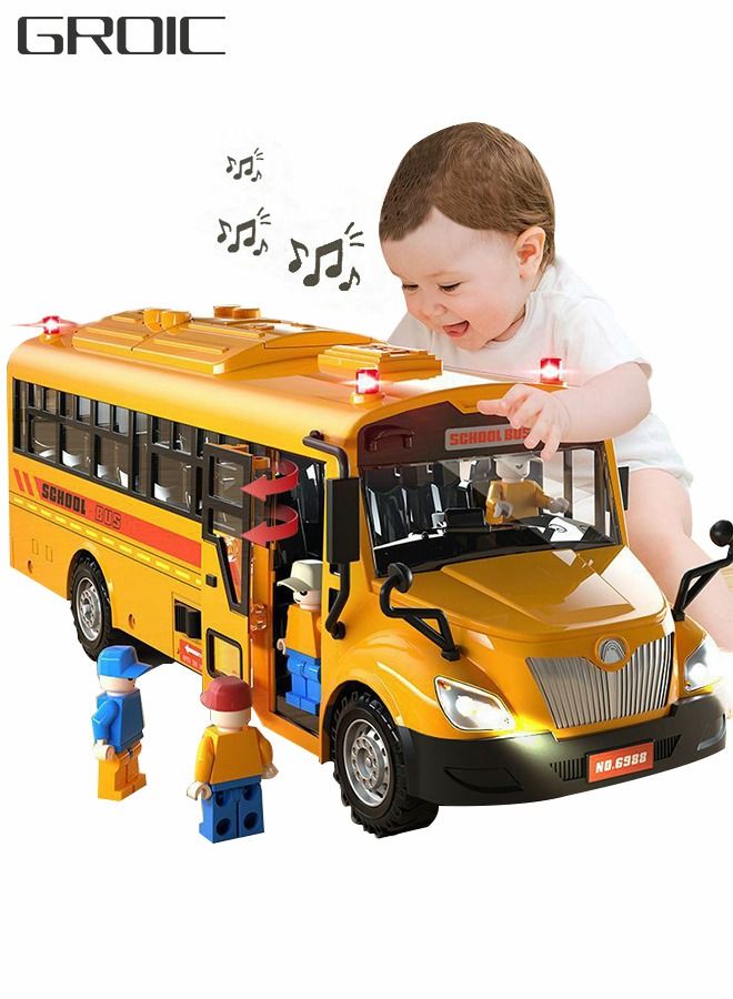 School Bus Toy,Yellow School Bus Toys Gift for Kids with Lights Sounds and Openable Doors,Car Model,Educational Toys for Children