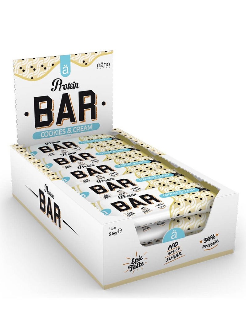 Protein Bar Cookies and Cream Flavor 55g Pack of 15