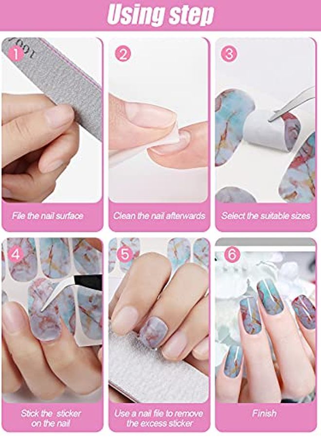 168 Pieces 12 Sheet Marble Nail Art Polish Stickers Self Adhesive Full Wraps Nail Art Decals Strips Marble Printed Nail Art Wrap Strips With Nail File For Women Girls Diy Nail Art Decoration