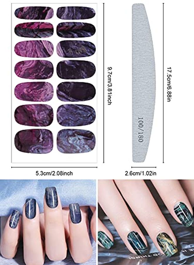 168 Pieces 12 Sheet Marble Nail Art Polish Stickers Self Adhesive Full Wraps Nail Art Decals Strips Marble Printed Nail Art Wrap Strips With Nail File For Women Girls Diy Nail Art Decoration