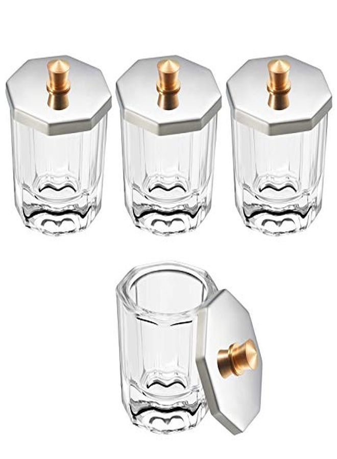 4 Pcs Acrylic Liquid Powder Dappen Dish Glass Crystal Cup With Stainless Steel Metal Lid Glassware Tool For Nail Art