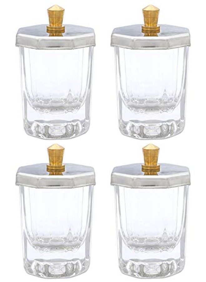 4 Pcs Acrylic Liquid Powder Dappen Dish Glass Crystal Cup With Stainless Steel Metal Lid Glassware Tool For Nail Art