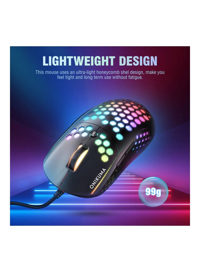 Onikuma CW903 RGB Lightweight Honeycomb Shell Gaming Mouse - 6400 DPI - 6 Programable Buttons