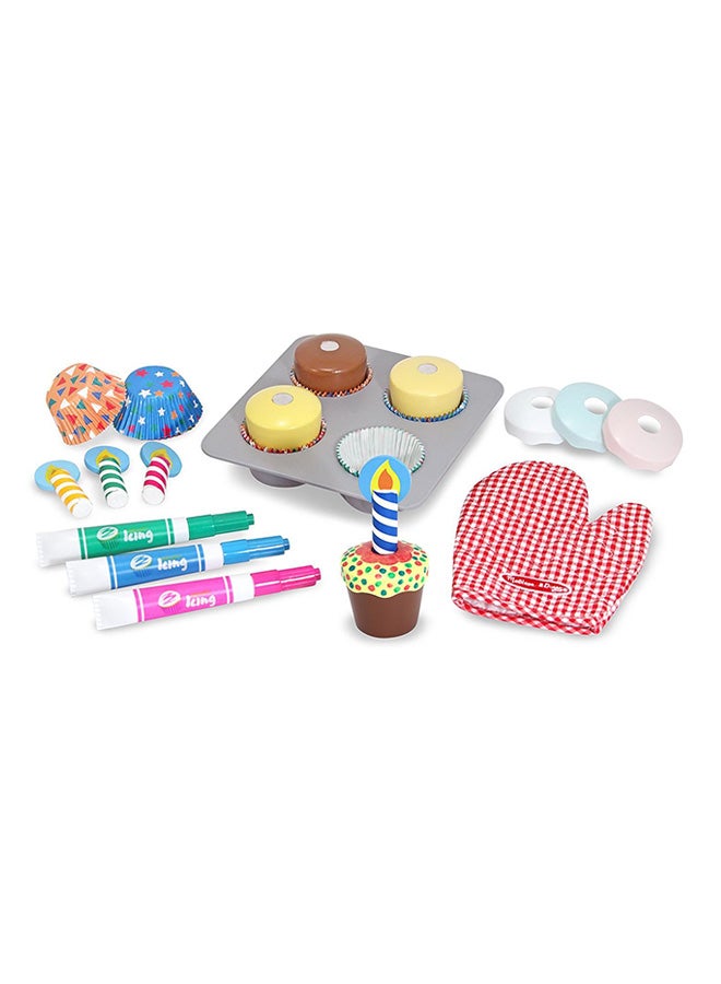Melissa & Doug Bake & Decorate Cupcake Set – Wooden Pretend Play Cupcake Baking Toy with Cupcakes, Icing Tops, Candles & Markers – Imaginative Role-Play Kitchen Fun for Kids Ages 3 and Up | MD4019