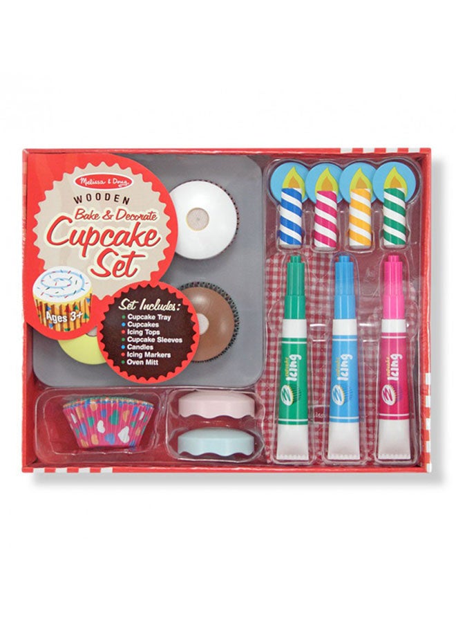 Melissa & Doug Bake & Decorate Cupcake Set – Wooden Pretend Play Cupcake Baking Toy with Cupcakes, Icing Tops, Candles & Markers – Imaginative Role-Play Kitchen Fun for Kids Ages 3 and Up | MD4019