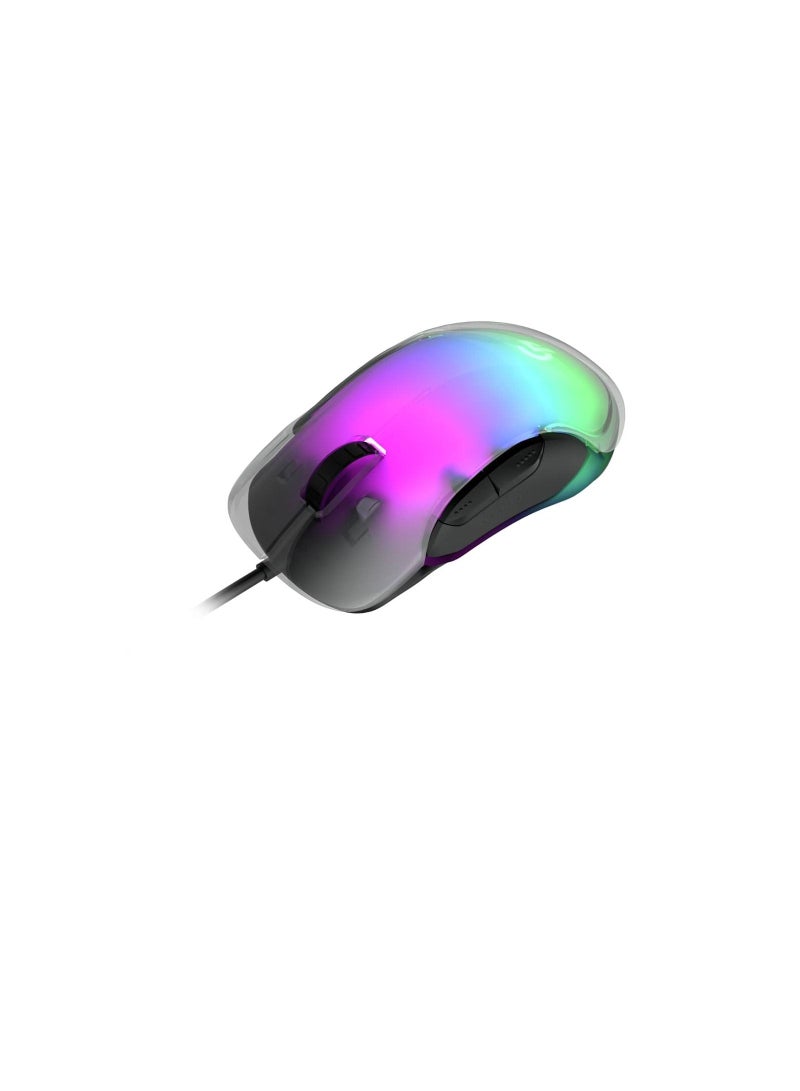 8D Crystal Gaming Mouse 1.5m USB Wire Braided Cable, Macro Software Function 100 IPS Tracking Speed, Up to 12800 DPI, 7 Breathing RGB, Ergonomic Design Gaming Mouse - Clear