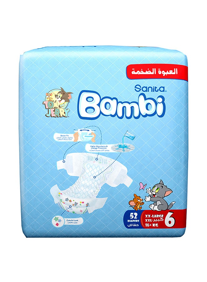 Baby Diapers, Size 6, 16+ Kg, 52 Count - XX Large, Mega Pack, Now Thinner And More Absorbent