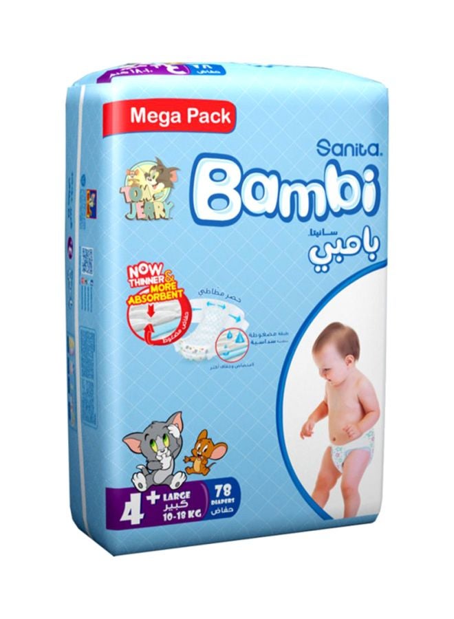 Baby Diapers, Size 4+, 10 - 18 Kg, 78 Count - Large, Mega Pack, Now Thinner And More Absorbent