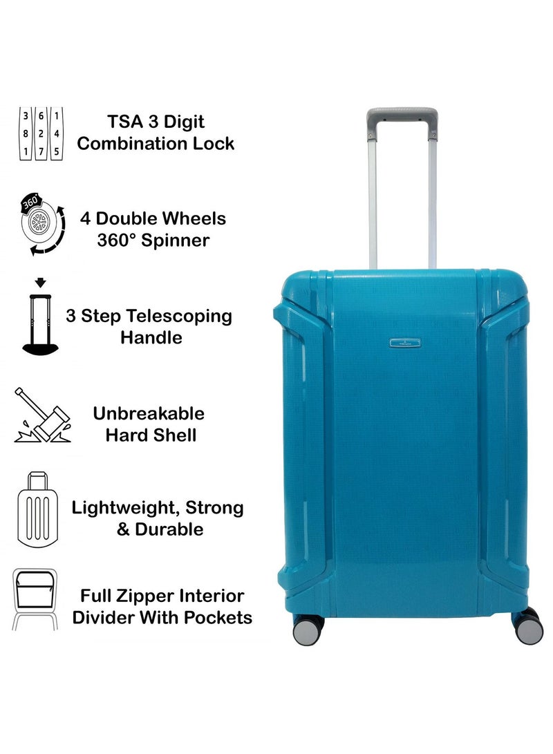 Luggage Set Unbreakable Hard Side Heavy Duty Travel Bag Trolley 3 Pieces Set With Spinner Wheels & Lock (20/25/29 Inches) (Turquoise)