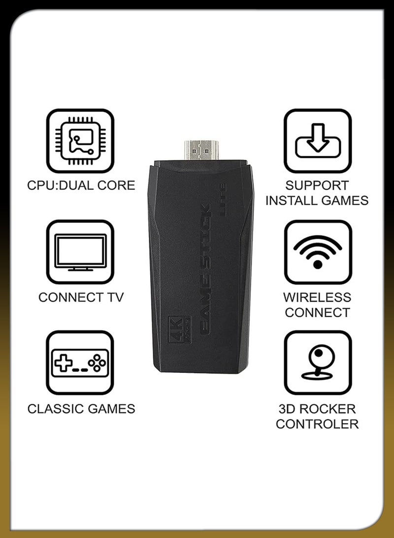 4K Retro Game Console Dual 2.4G Wireless Gaming Joystick Controllers Pads Bluetooth Rechargeable 10000 Plus Video Games Stick 9 Emulators TV High Definition HDMI Output Great Gift For Adults Kids 64GB