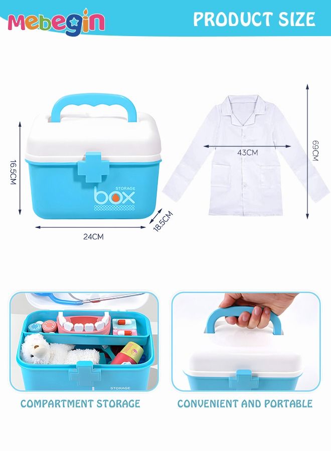 36 Piece Dentist Kit for Kids Pretend Playset Educational Professional Doctor Toys Medical Role Play Carrying Case Dress-up Costume Holiday Gift for Boys Girls Blue